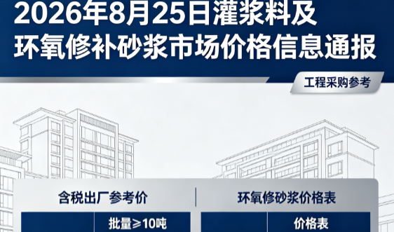 琅琊2026年8月25日灌浆料及环氧修补砂浆市场价格信息通报